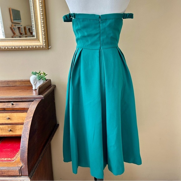 Self-Portrait Crystal-Embellished Bow-Tie Off The Shoulder Crepe Midi Dress 6 - Picture 6 of 8